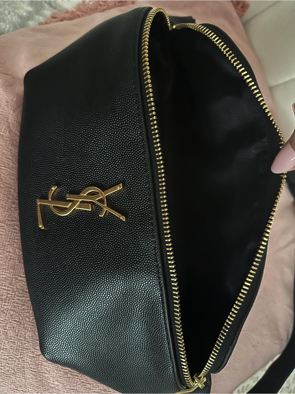 Saint Laurent Black Leather Belt Bag with Gold YSL Emblem - Picture 2 of 6